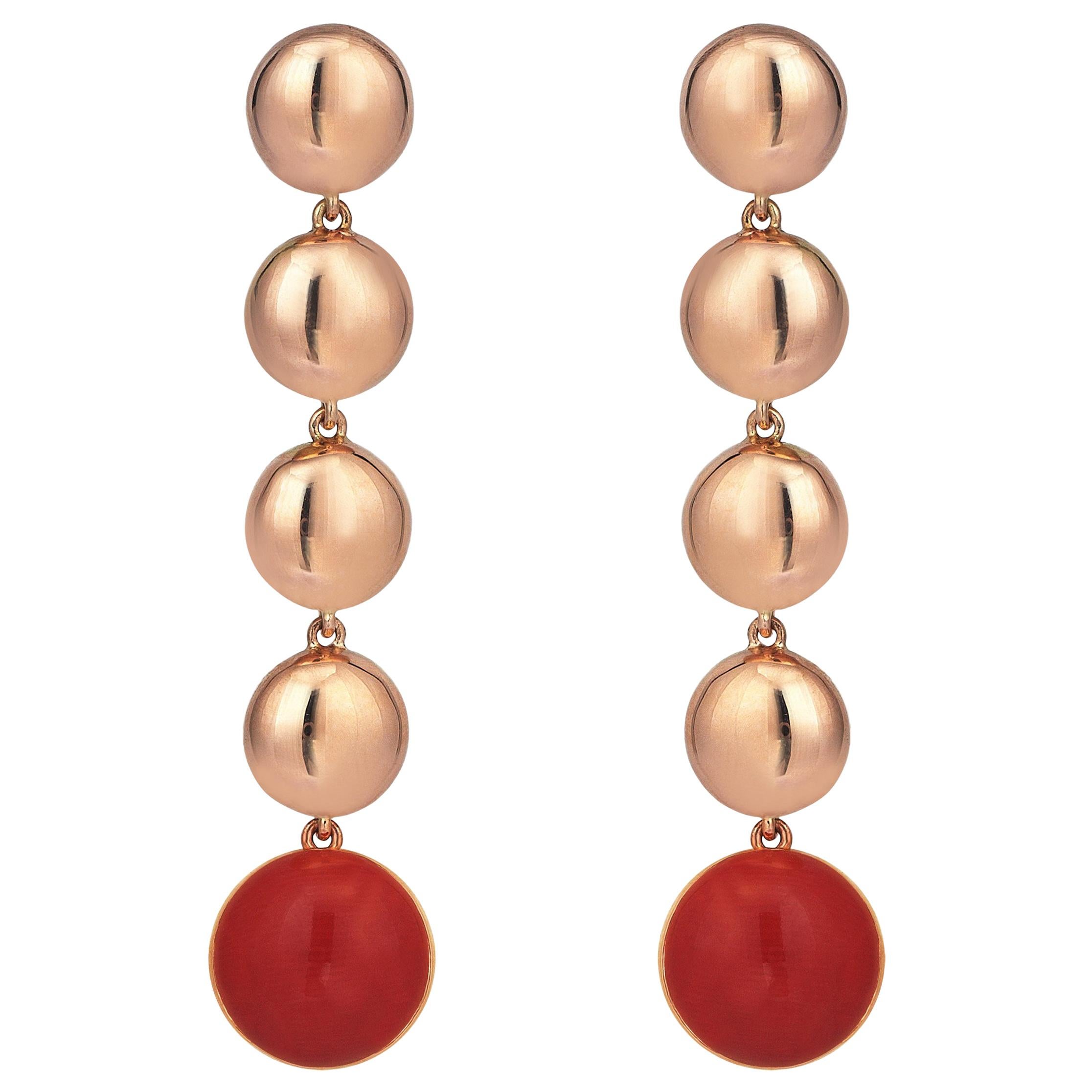 Rose Gold Coral Dangle Earrings For Sale