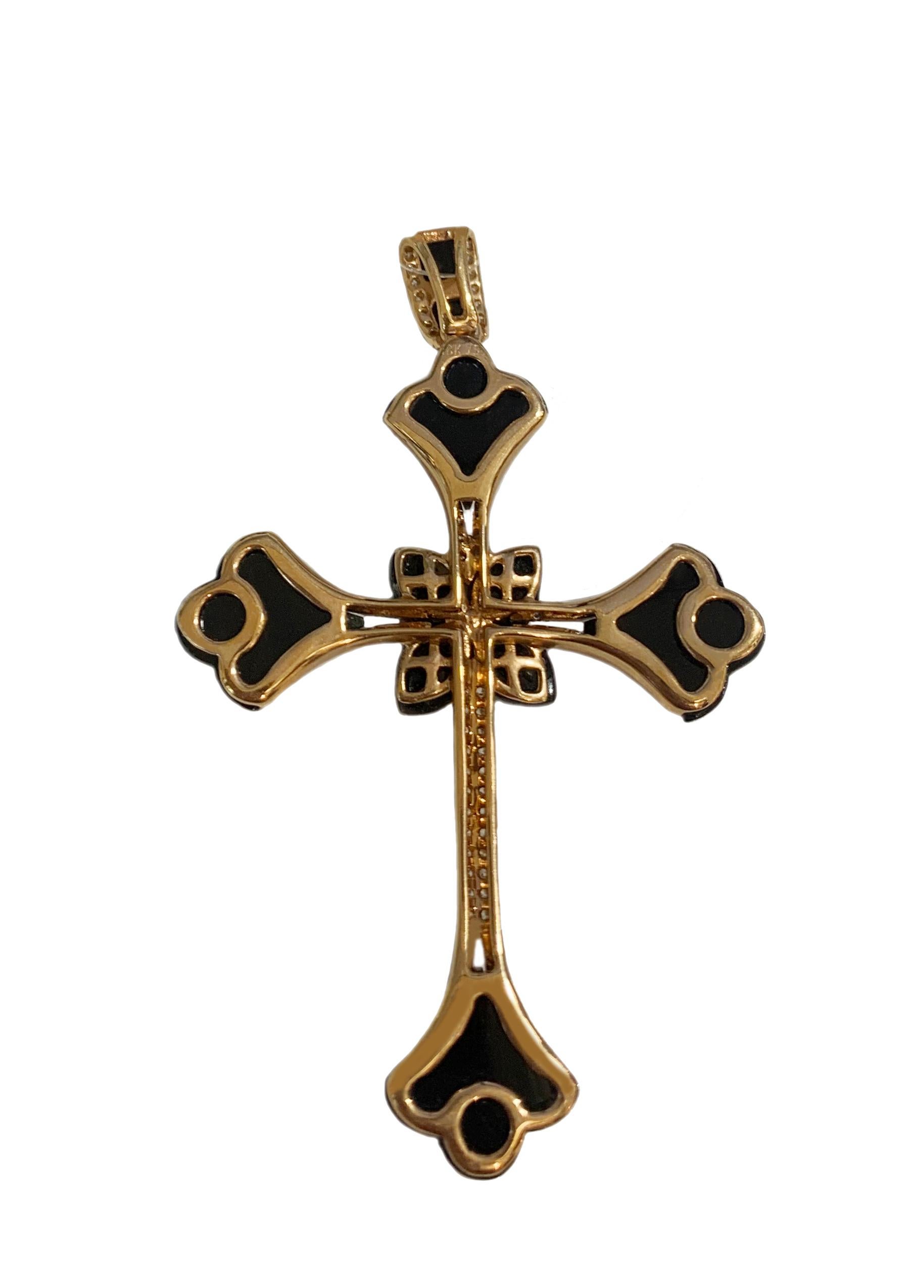 Rose Gold Cross Pendant with Diamonds and Black Onyx In New Condition For Sale In New York, NY