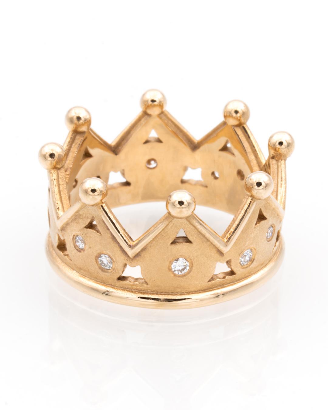 Anillo Corona Oro Rosado Brillantes Impecable 0,16 Quilates Moderno en venta