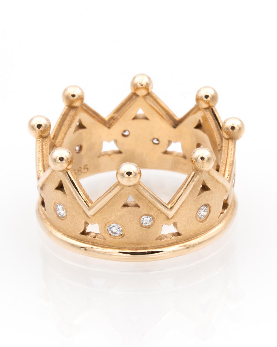 Anillo Corona Oro Rosado Brillantes Impecable 0,16 Quilates Corte brillante en venta