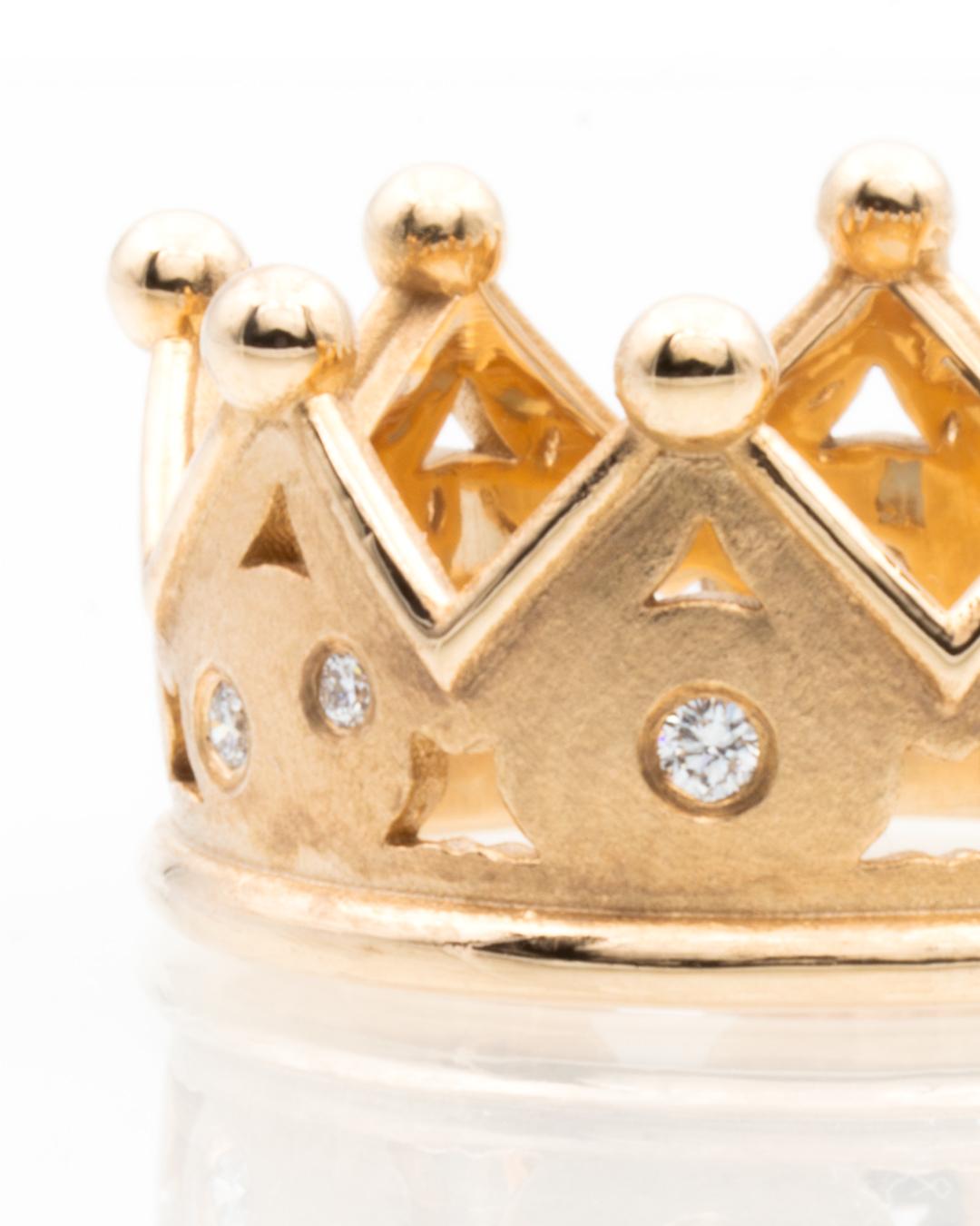 Anillo Corona Oro Rosado Brillantes Impecable 0,16 Quilates en venta 1