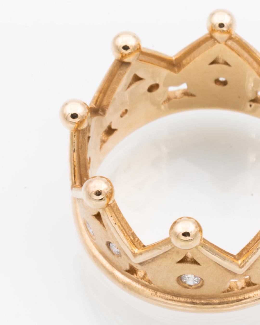 Anillo Corona Oro Rosado Brillantes Impecable 0,16 Quilates en venta 2