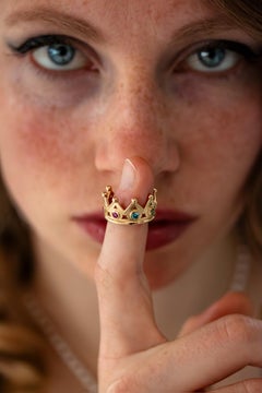 Rosé Gold Crown Ring Colored Brilliants 0.72 Carat