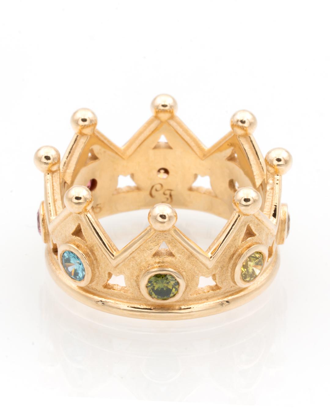 Roségold Kronenring Farbige Brillanten 0,72 Karat im Zustand „Neu“ im Angebot in Loßburg, DE