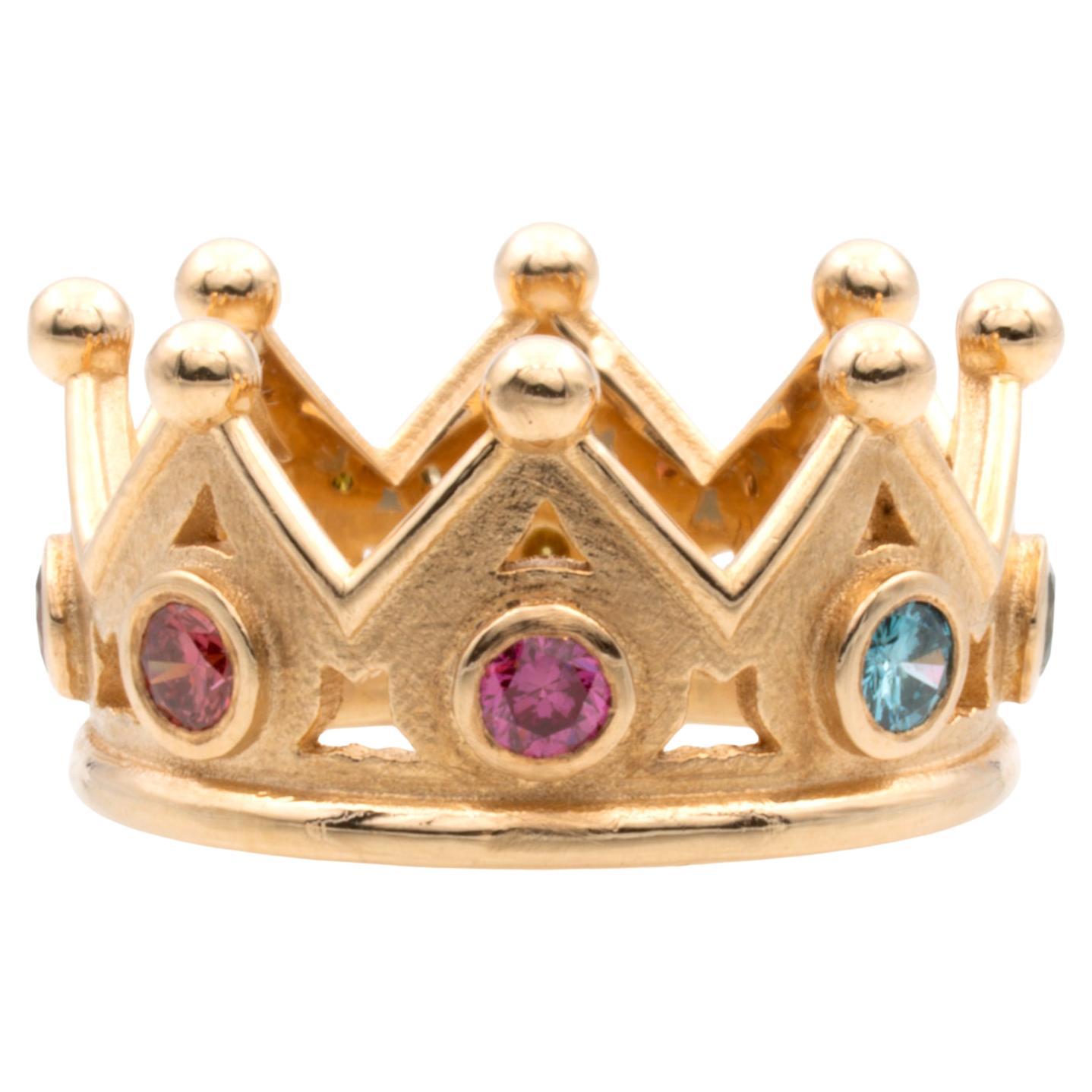 Anillo Corona Oro Rosado Brillantes de Color 0,72 Quilates