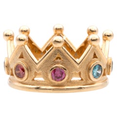 Anello Corona d'Oro Rosato Brillianti Colorati 0,72 Carati