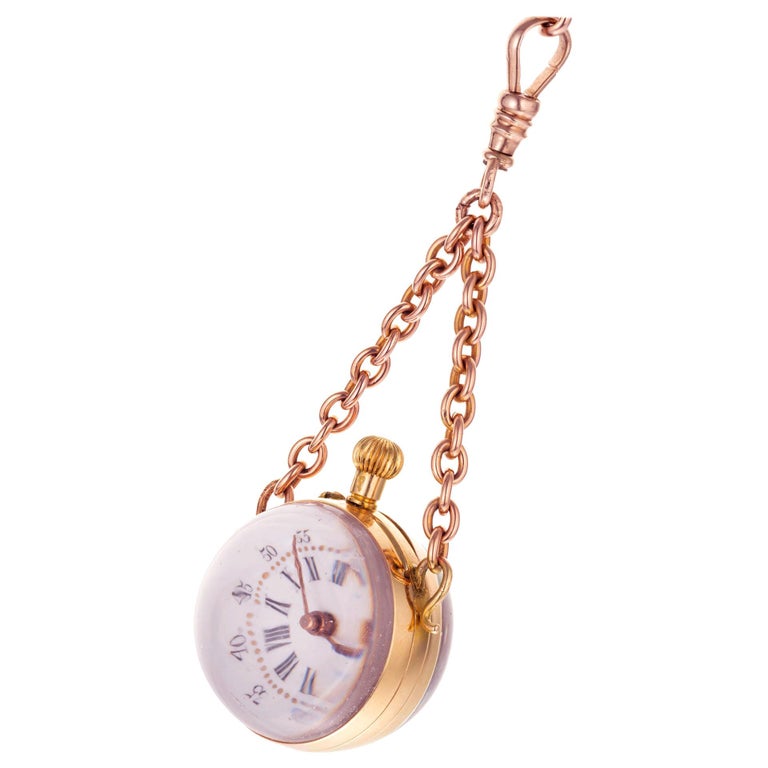 Rose Gold Crystal Ball Pocket Watch Pendant Necklace For Sale at 1stDibs