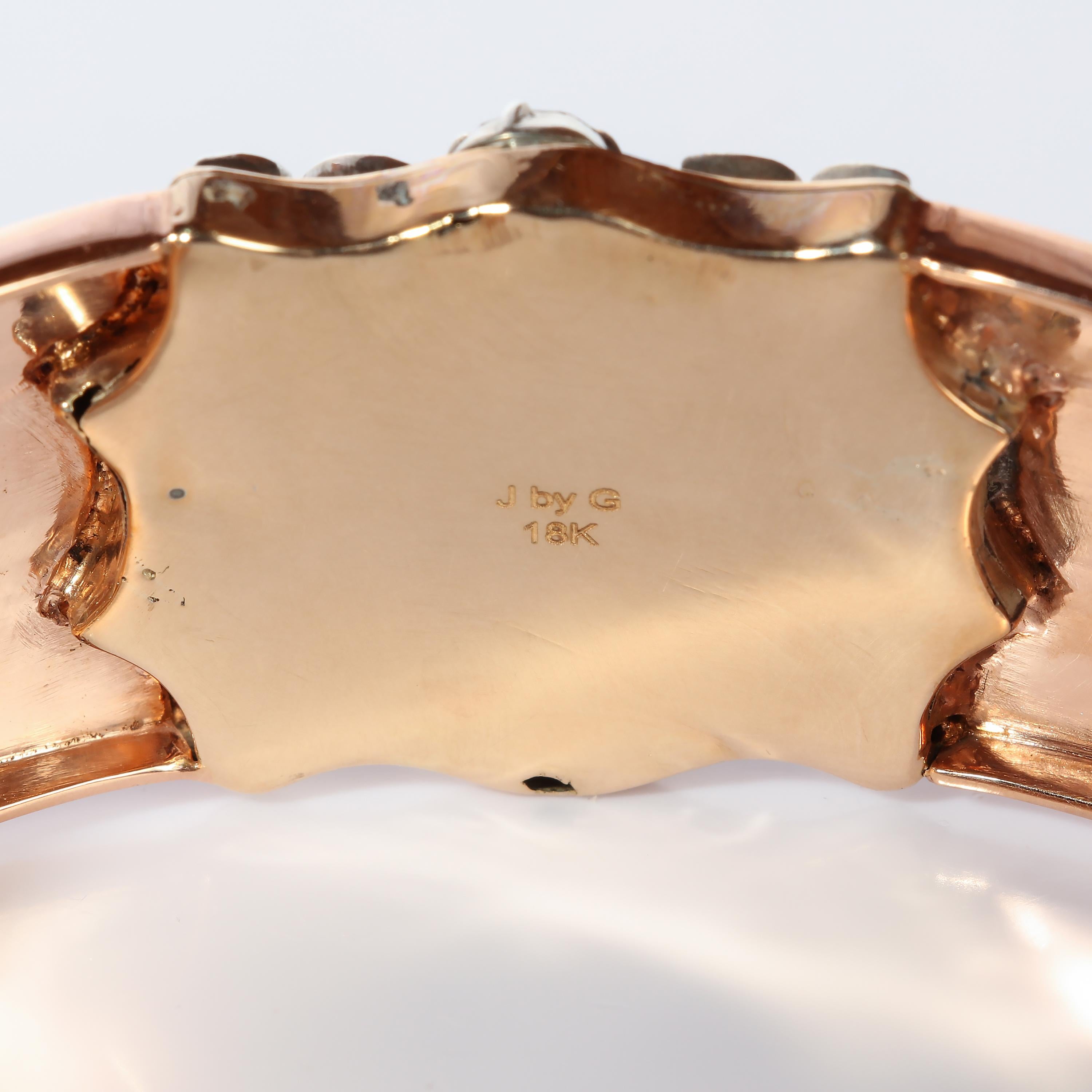 Rose Gold Cuff Bracelet with Rose-Cut Diamond Medalian In New Condition In Southbury, CT