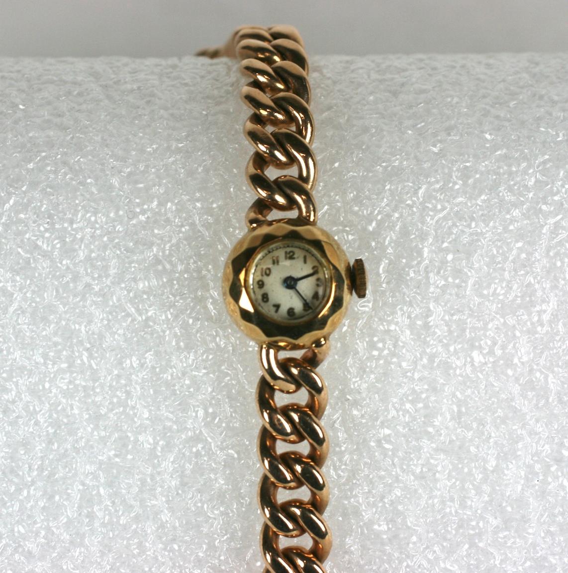 Retro Rose Gold Curb Link Watch by Janesich For Sale