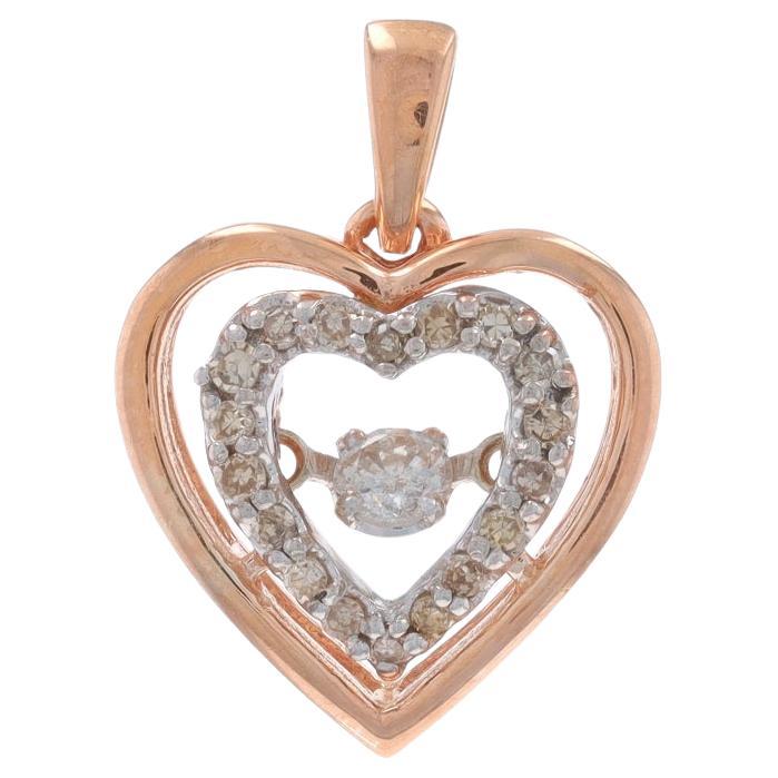 Pendentif or rose diamant dansant 10k rond brillant .20ctw Concentric Hearts en vente