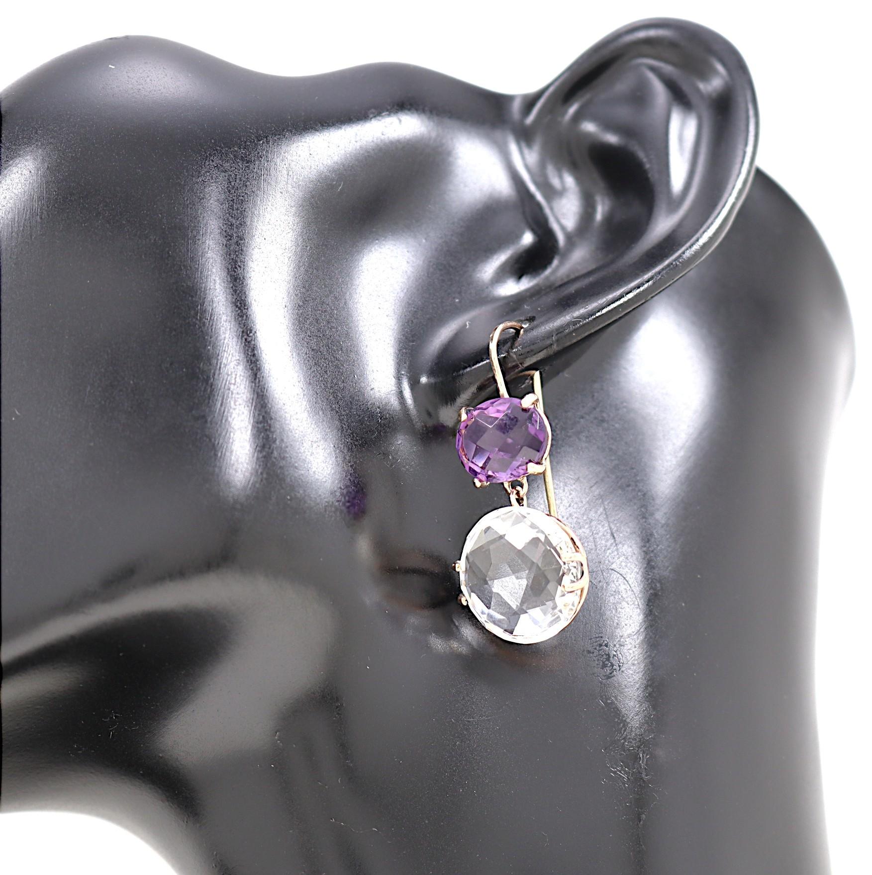 Contemporary Rose Gold Dangle Earrings Purple Amethyst White Rock Cristal Botta Gioielli For Sale