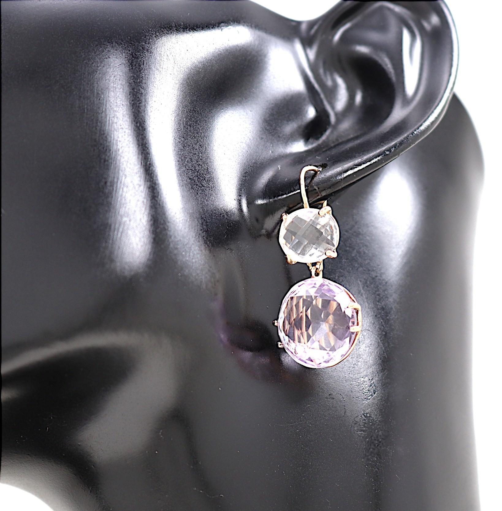 Oval Cut Rose Gold Dangle Earrings Purple Amethyst White Rock Cristal Botta Gioielli For Sale