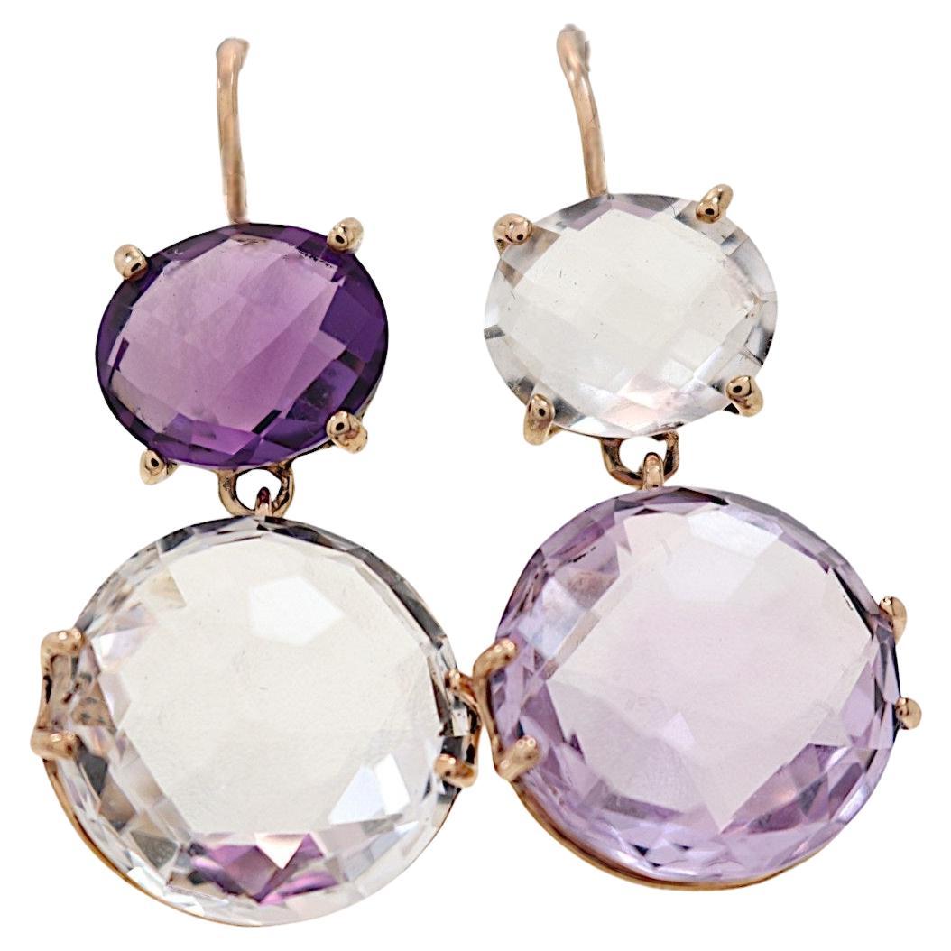 Rose Gold Dangle Earrings Purple Amethyst White Rock Cristal Botta Gioielli