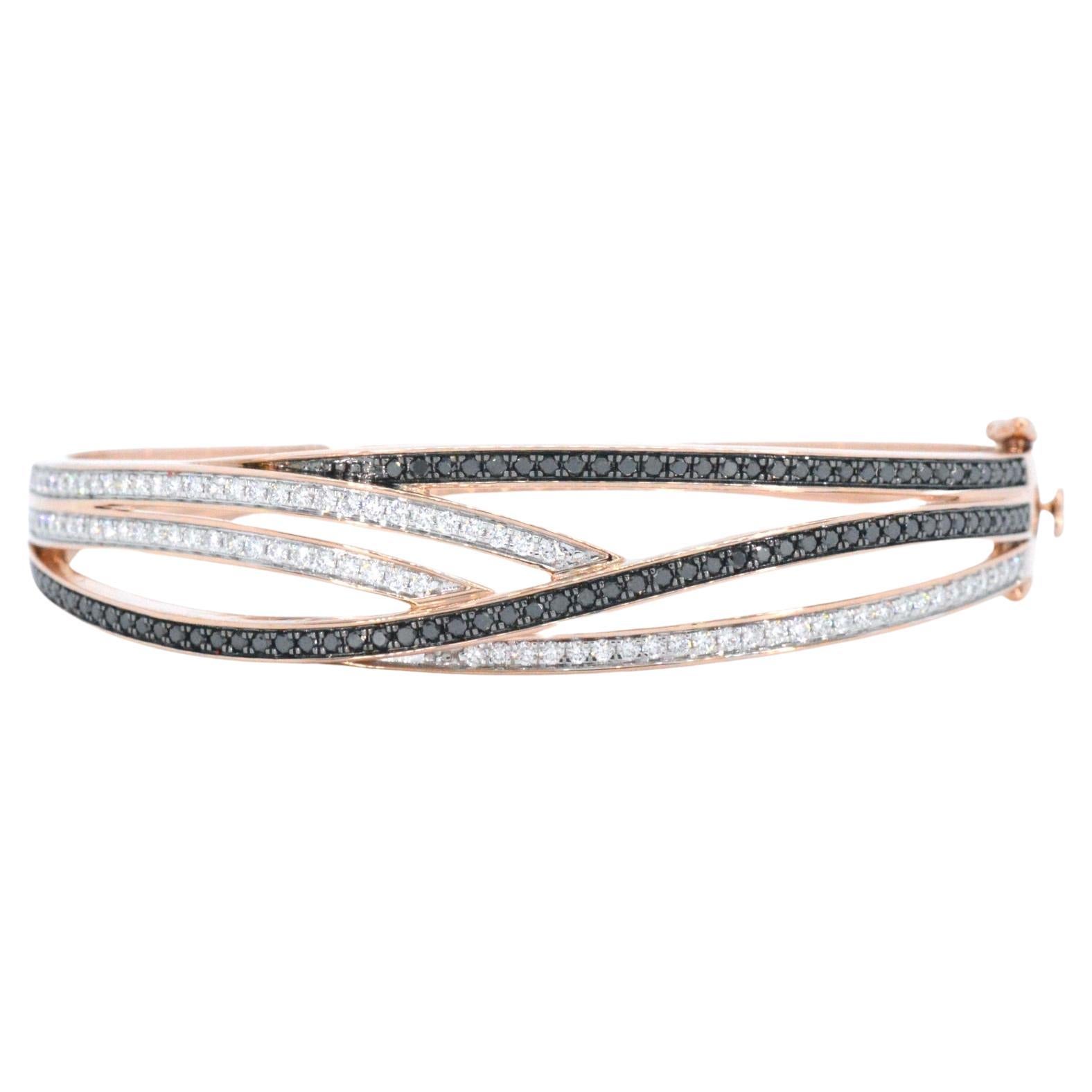 Rose Gold Design Bracelet with White and Black Brilliant Diamonds For Sale