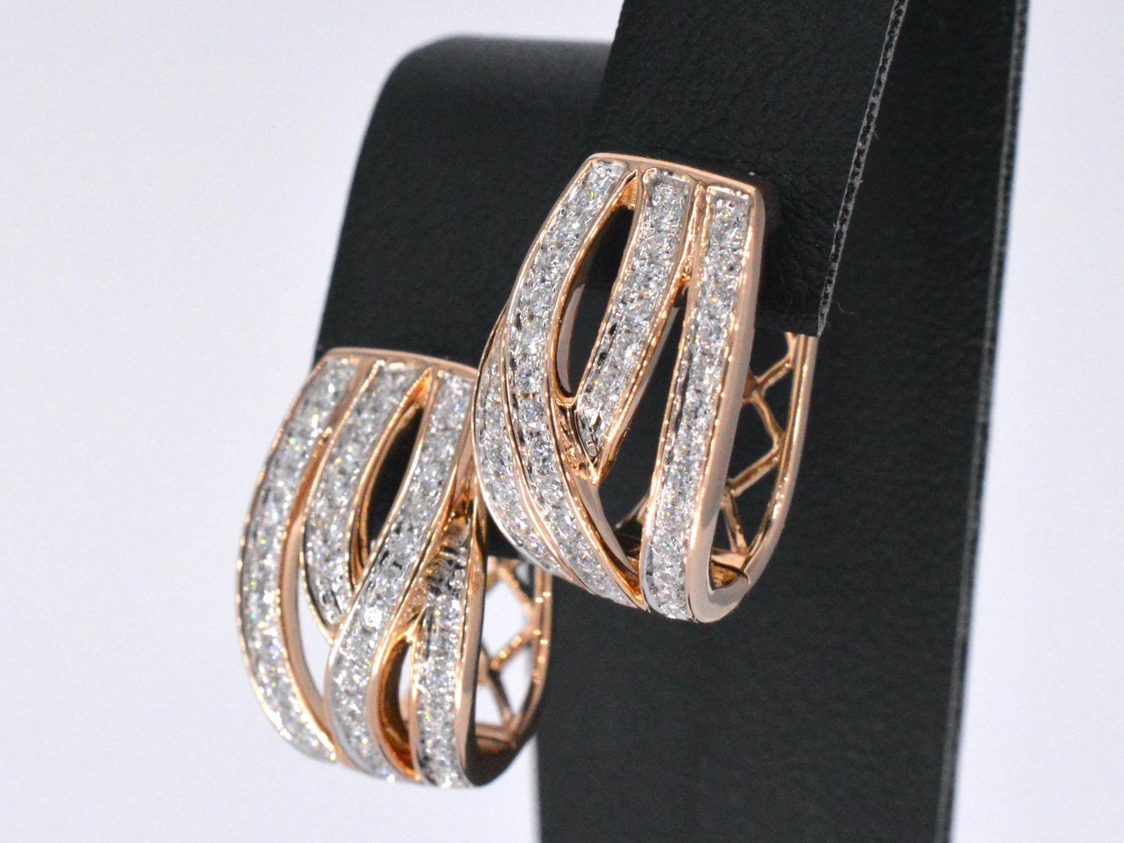 Brilliant Cut Rose Gold Design Earrings with Brilliant Diamonds For Sale