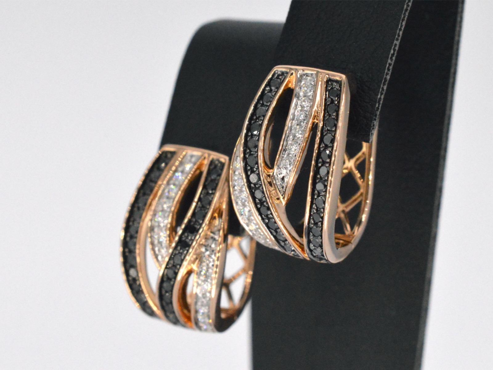 Brilliant Cut Rose Gold Design Earrings with White and Black Brilliant Diamonds For Sale