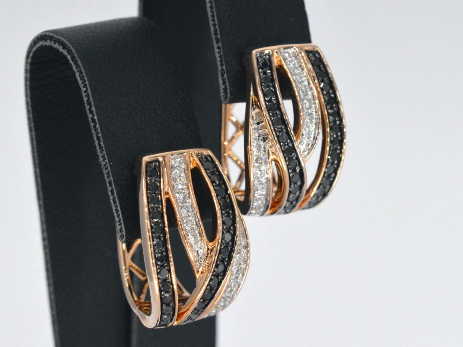 Rose Gold Design Earrings with White and Black Brilliant Diamonds In New Condition For Sale In AMSTELVEEN, NH