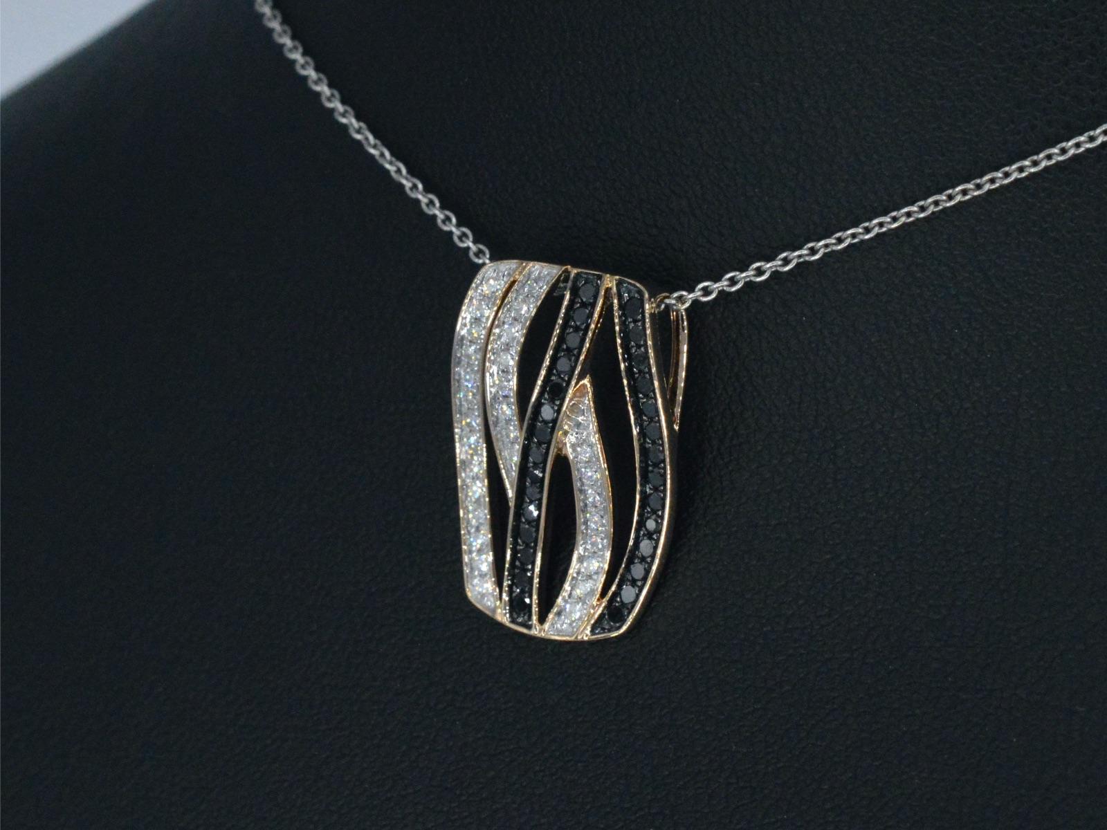 Contemporary Rose Gold Design Pendant with White and Black Brilliant Diamonds For Sale