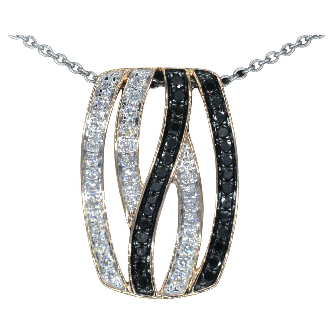 Rose Gold Design Pendant with White and Black Brilliant Diamonds