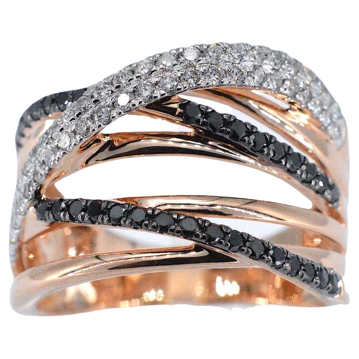 Rose Gold Design Ring with White and Black Brilliant Diamonds For Sale