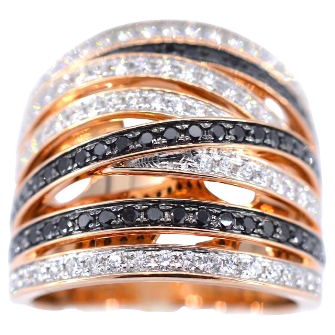 Rose Gold Design Ring with White and Black Brilliant Diamonds For Sale