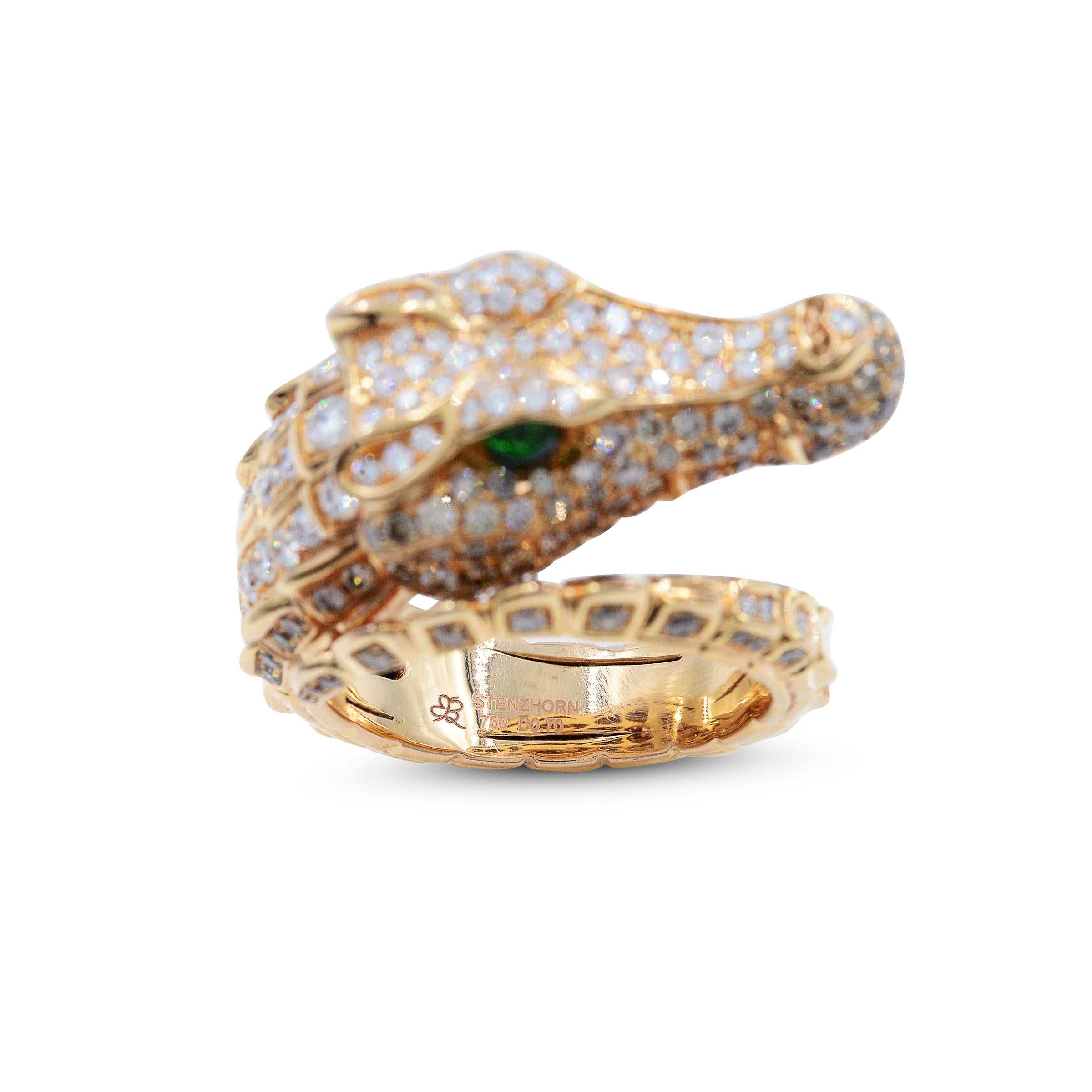 Rose Gold Diamond Alligator Ring 18 Karat 1.00 Carat 1