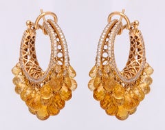 Rose Gold, Diamond and Citrine Briolette Hoop Earrings