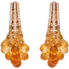Rose Gold, Diamond and Citrine Briolette Hoop Earrings