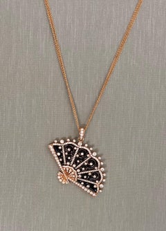 Rose Gold, Diamond and Enamel Fan Pendant Necklace