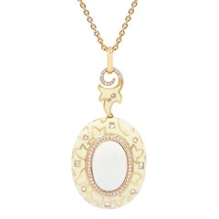 Rose Gold Diamond and Enamel Pendant Features Diamonds