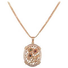 Rose Gold Diamond and Multi-Gem Flower Pendant