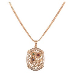 Rose Gold Diamond and Multi-Gem Flower Pendant