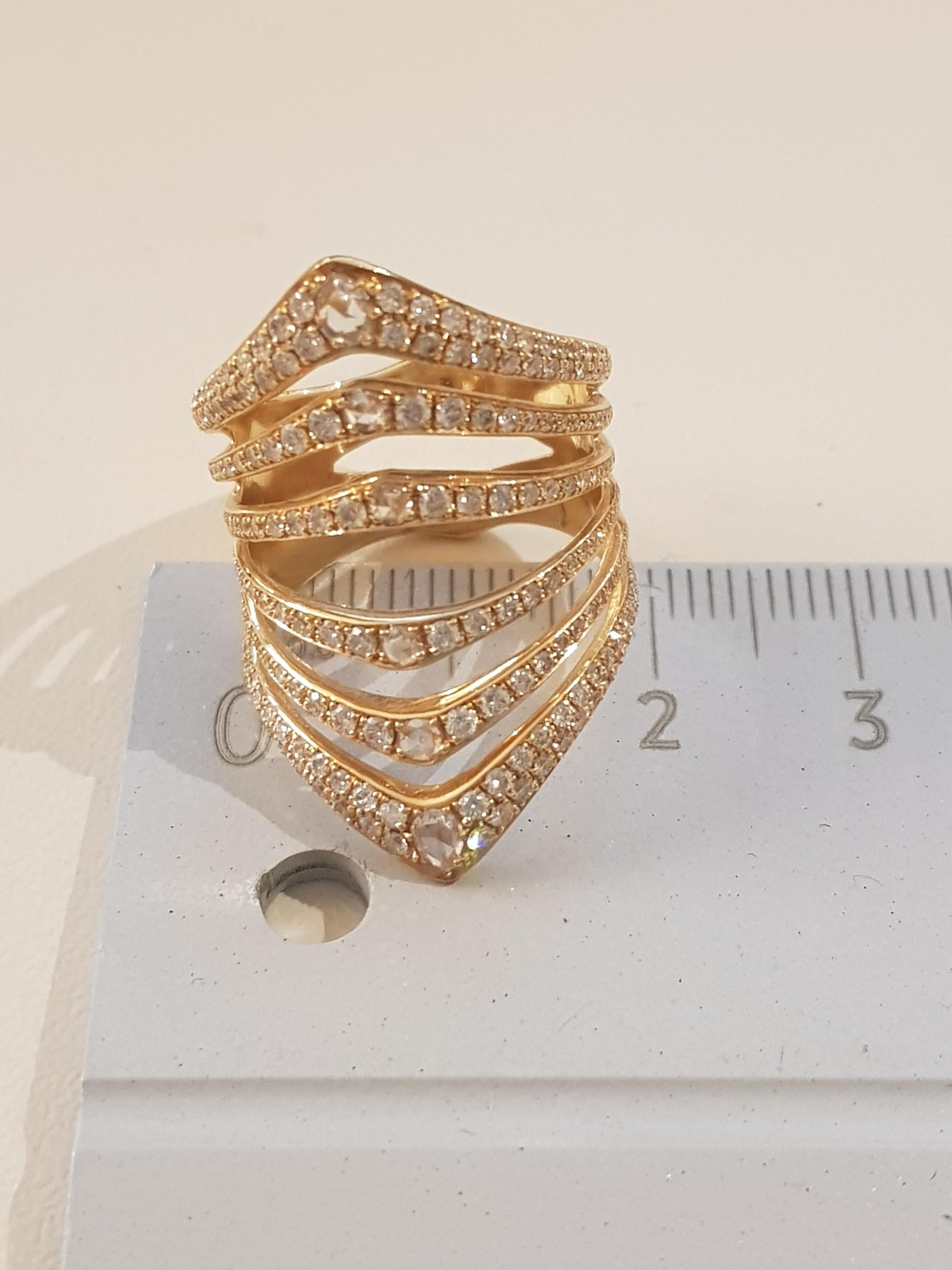 Rose Gold Diamond and Rose Cut Diamond Cocktail Ring In New Condition For Sale In Findikli, Beyoglu