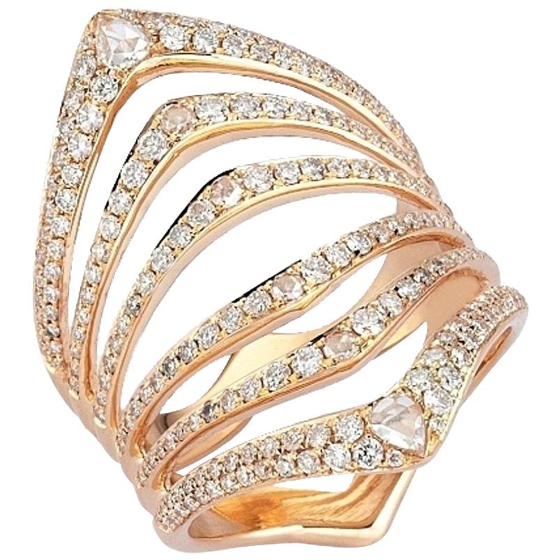 Rose Gold Diamond and Rose Cut Diamond Cocktail Ring For Sale