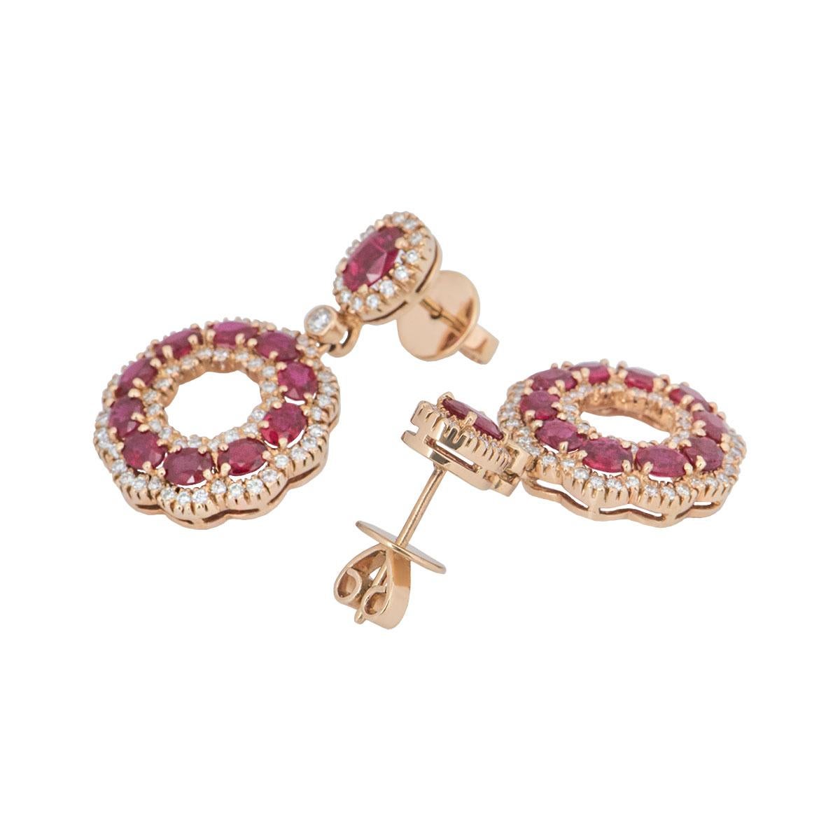 Rose Gold Diamond and Ruby Earrings In New Condition In London, GB