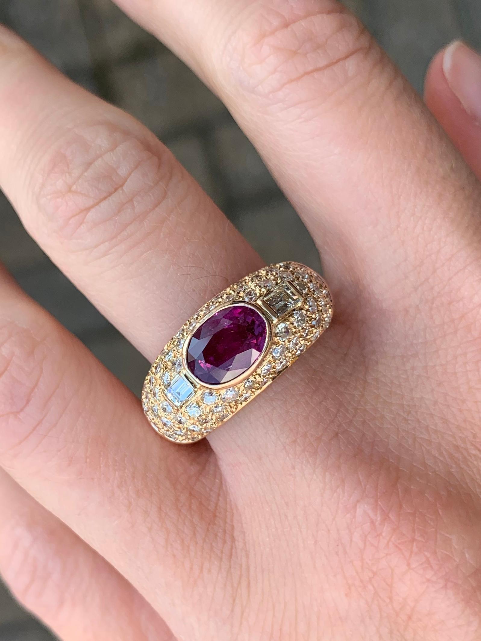Rose Gold Diamond and Ruby Low Dome Ring 6