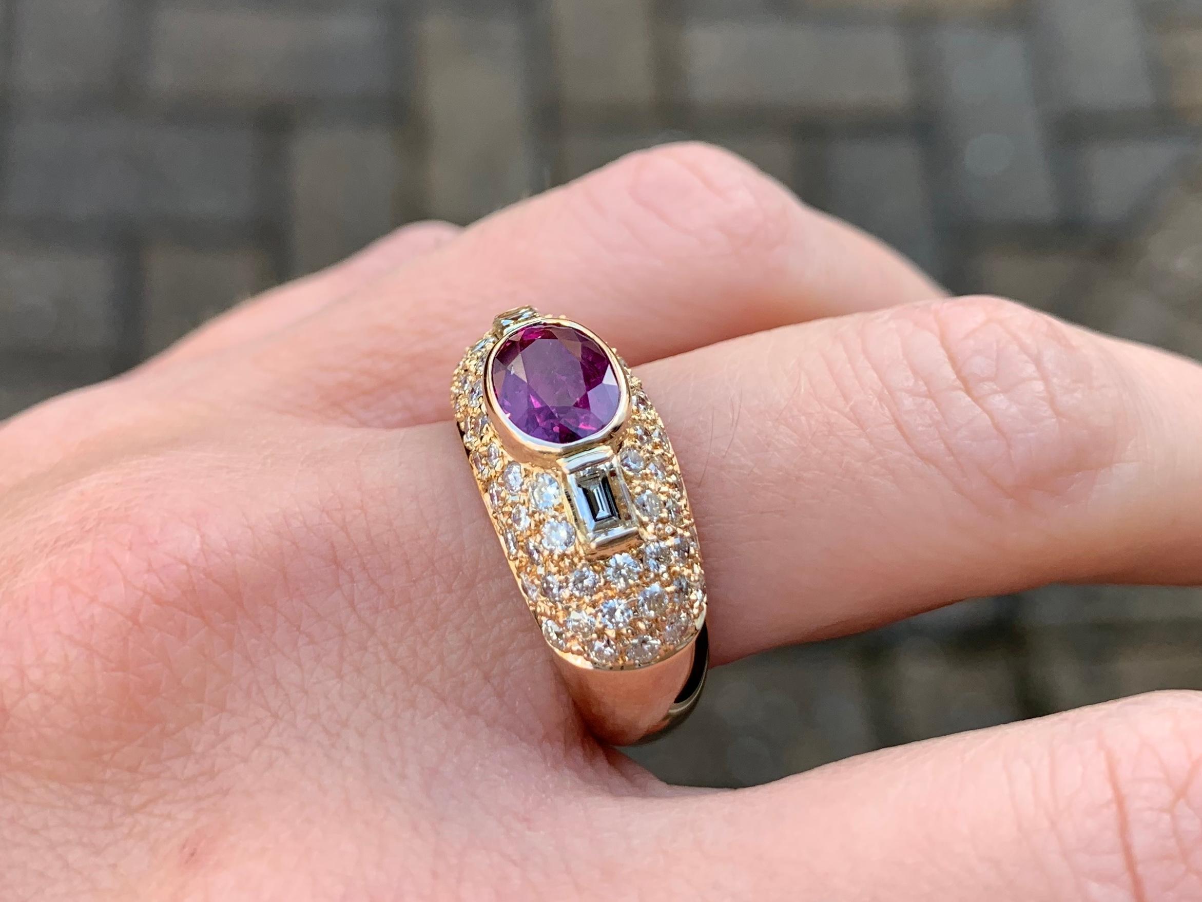 Rose Gold Diamond and Ruby Low Dome Ring 7