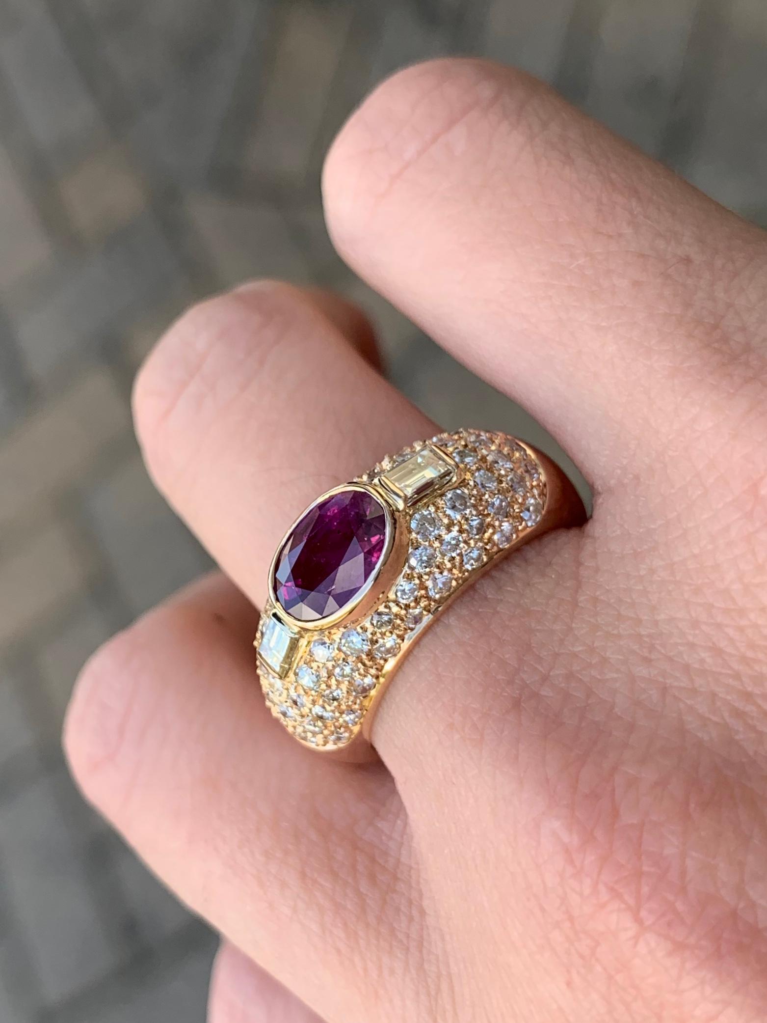 Rose Gold Diamond and Ruby Low Dome Ring 8