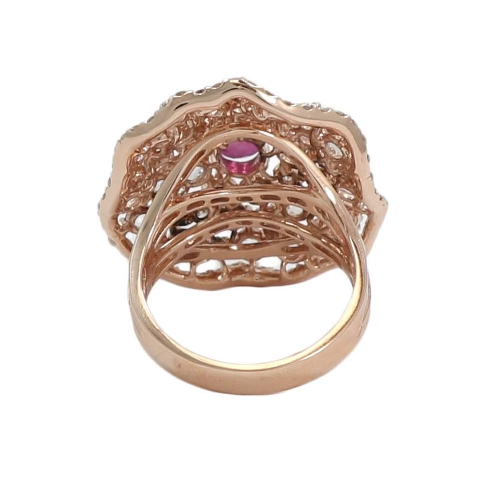 Rose Cut Rose Gold Diamond and Ruby Ring For Sale