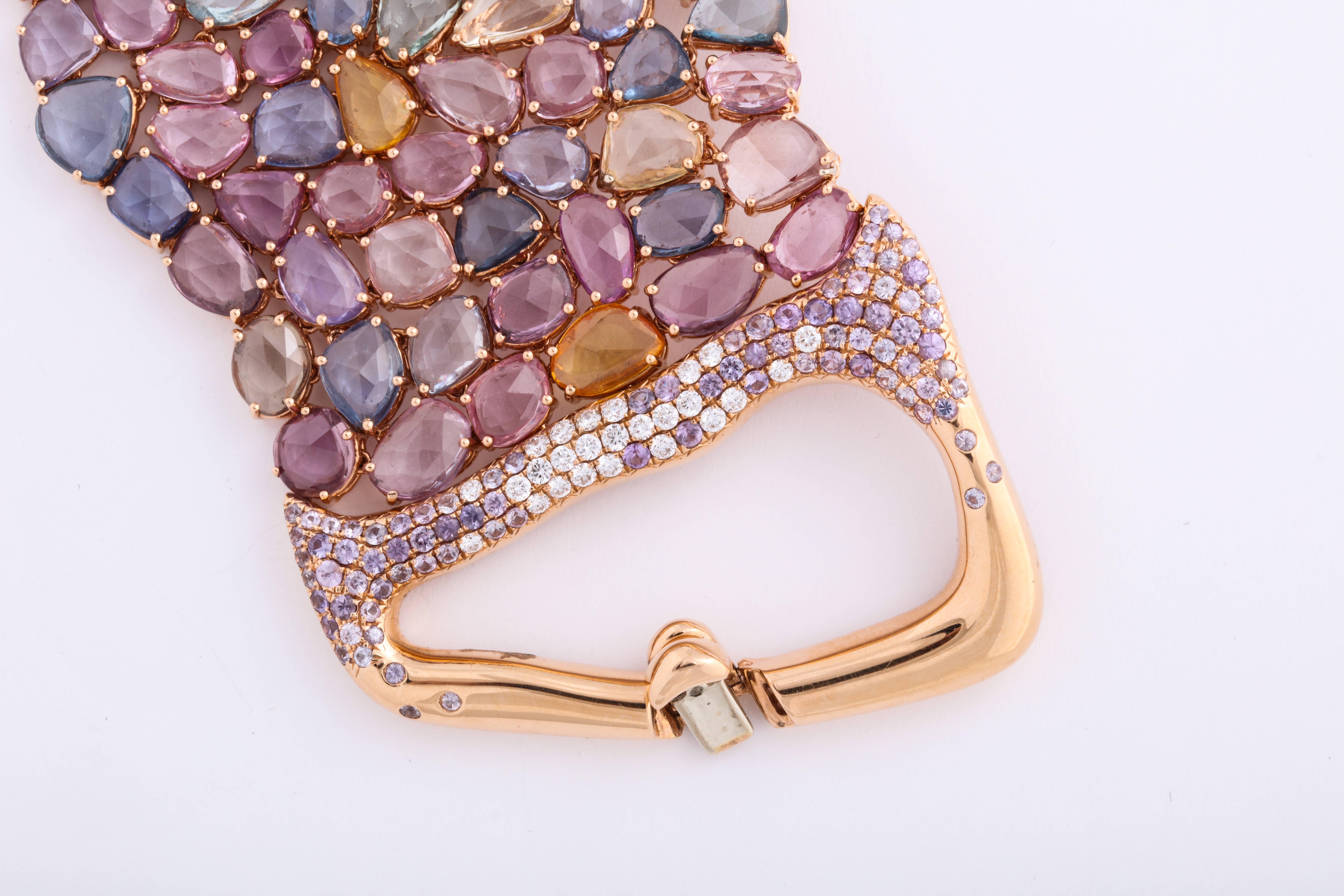 Romantic Rose Gold Diamond and Sapphire Strap Bracelet For Sale