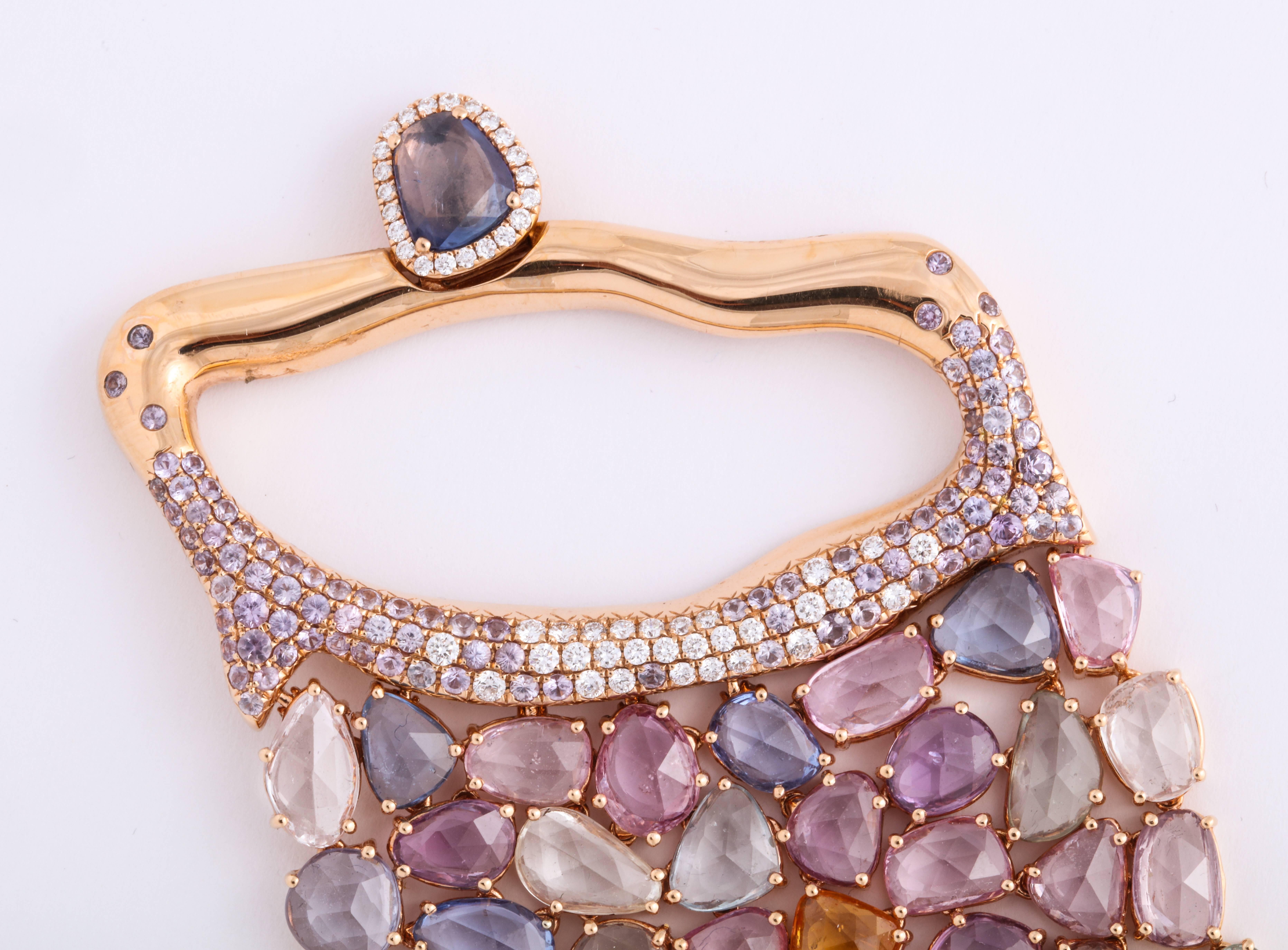 Round Cut Rose Gold Diamond and Sapphire Strap Bracelet For Sale