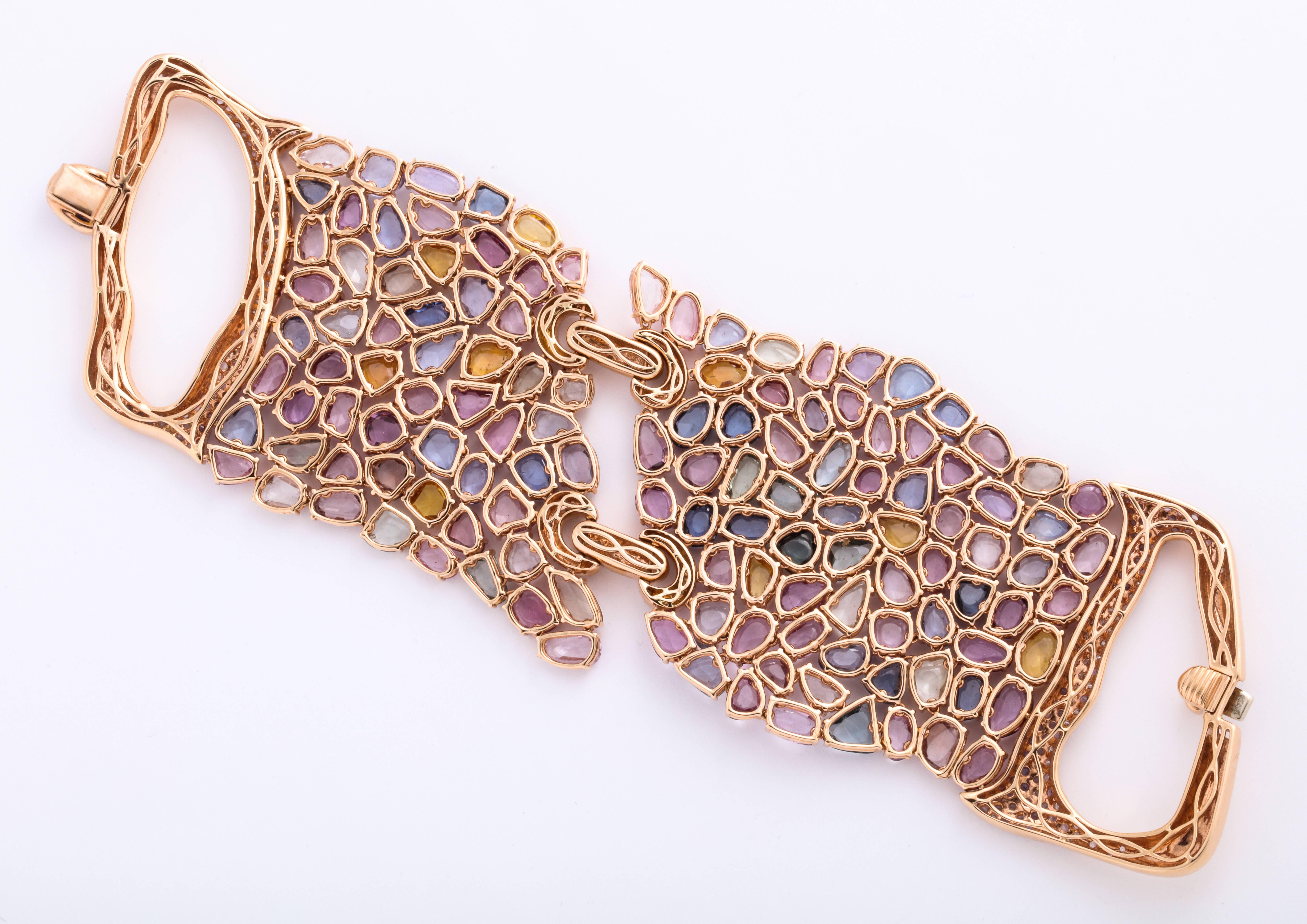 Rose Gold Diamond and Sapphire Strap Bracelet In New Condition For Sale In New York, NY