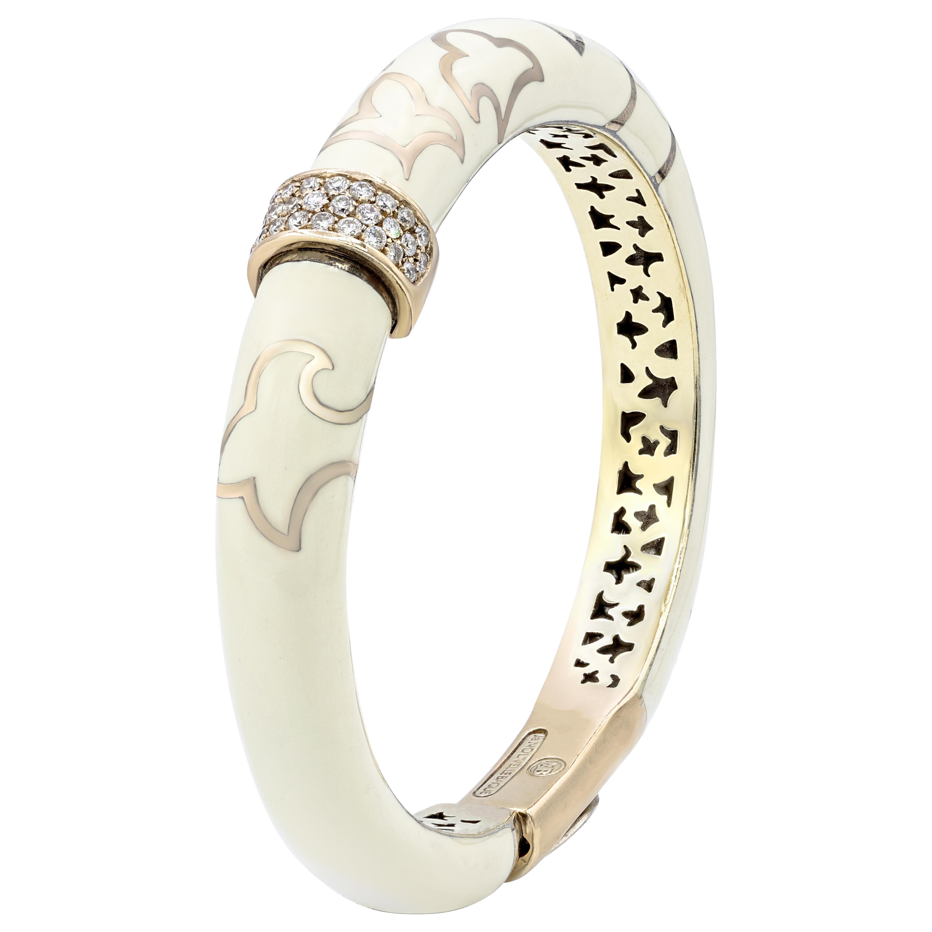 18KT rose gold diamond and white enamel bangle features 0.50 carat of diamonds
