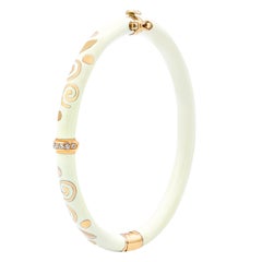 Rose Gold Diamond and White Enamel Women's Bangle