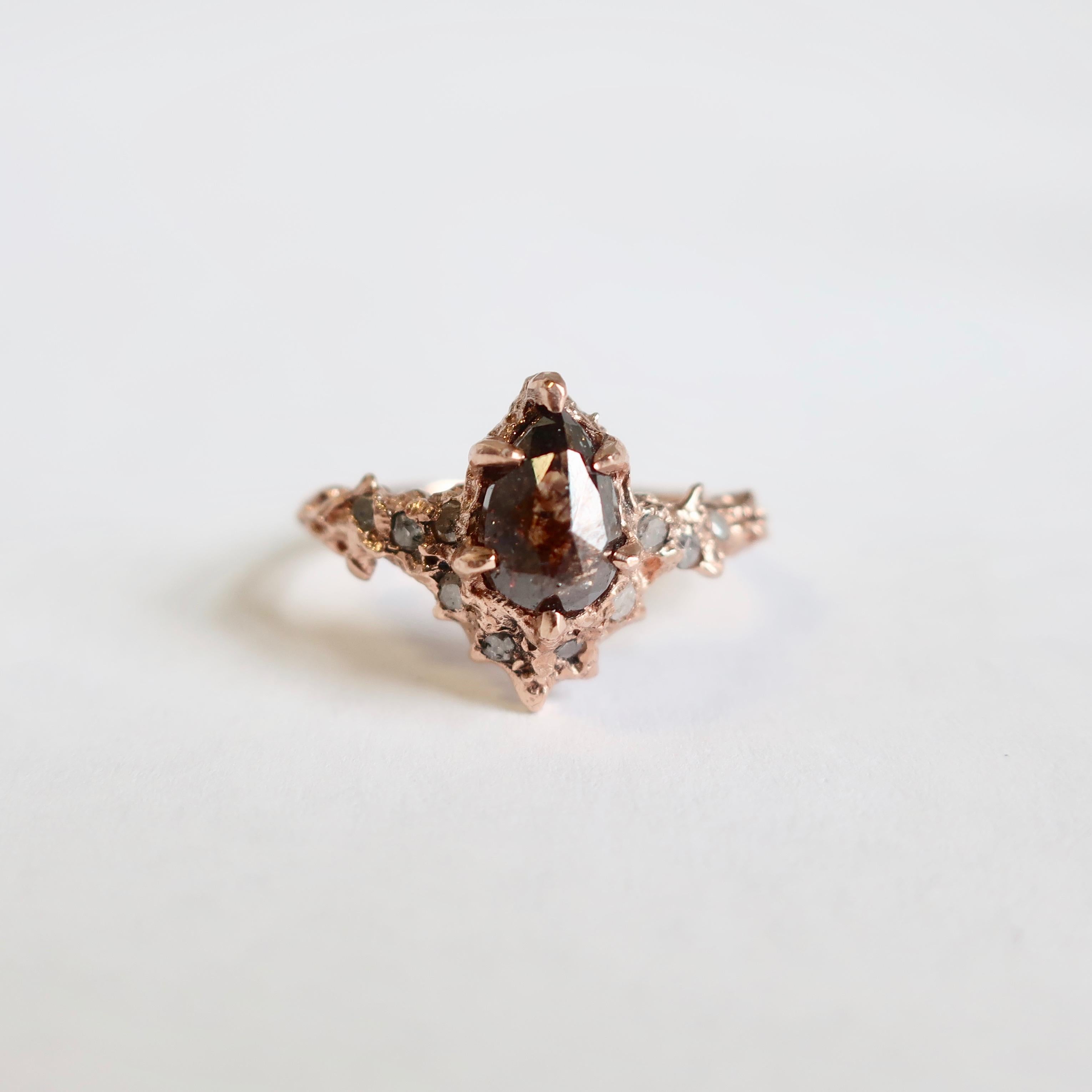 Rose Gold Diamond Art Nouveau Inspired Ring In New Condition In Foxborough, MA