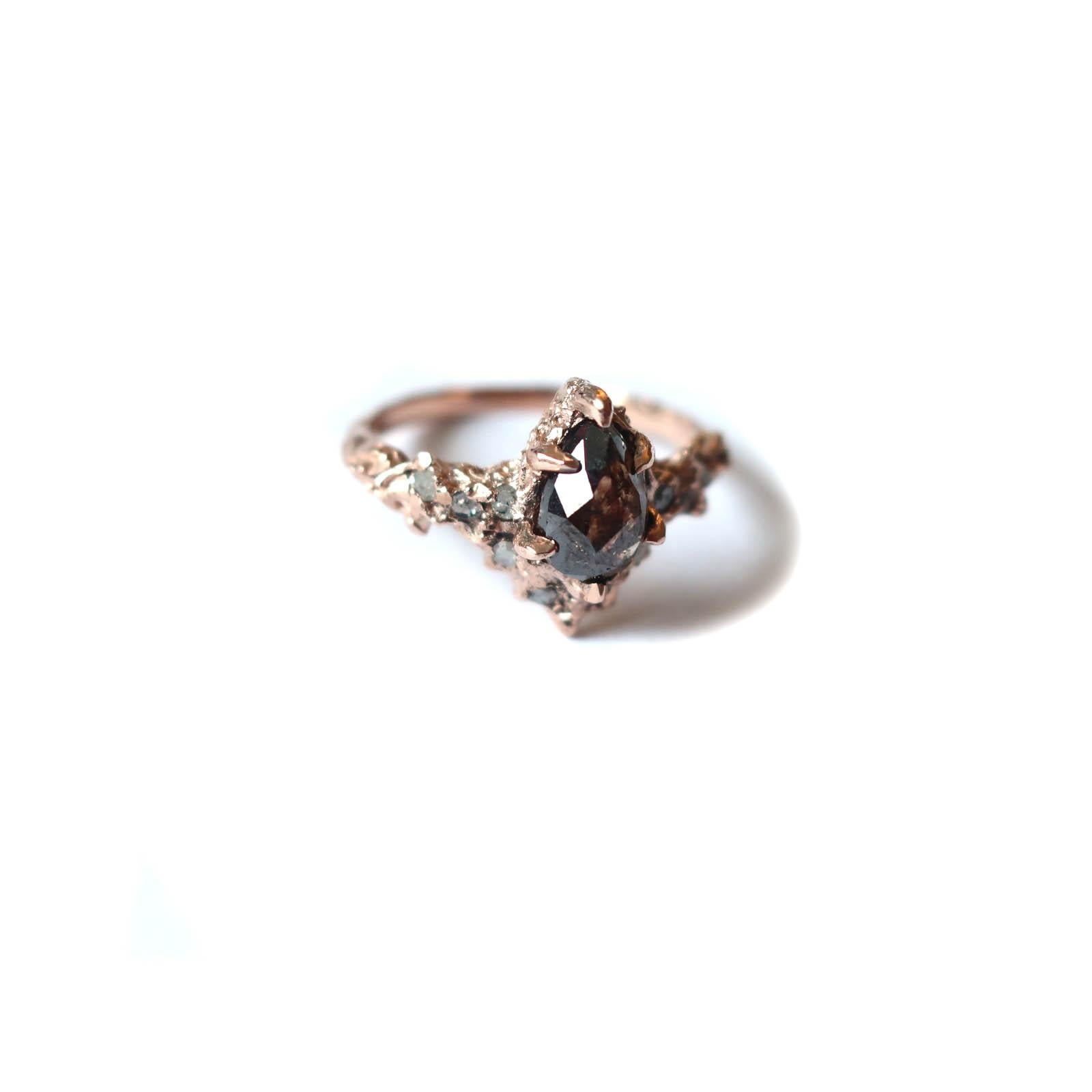Rose Cut Rose Gold Diamond Art Nouveau Inspired Ring