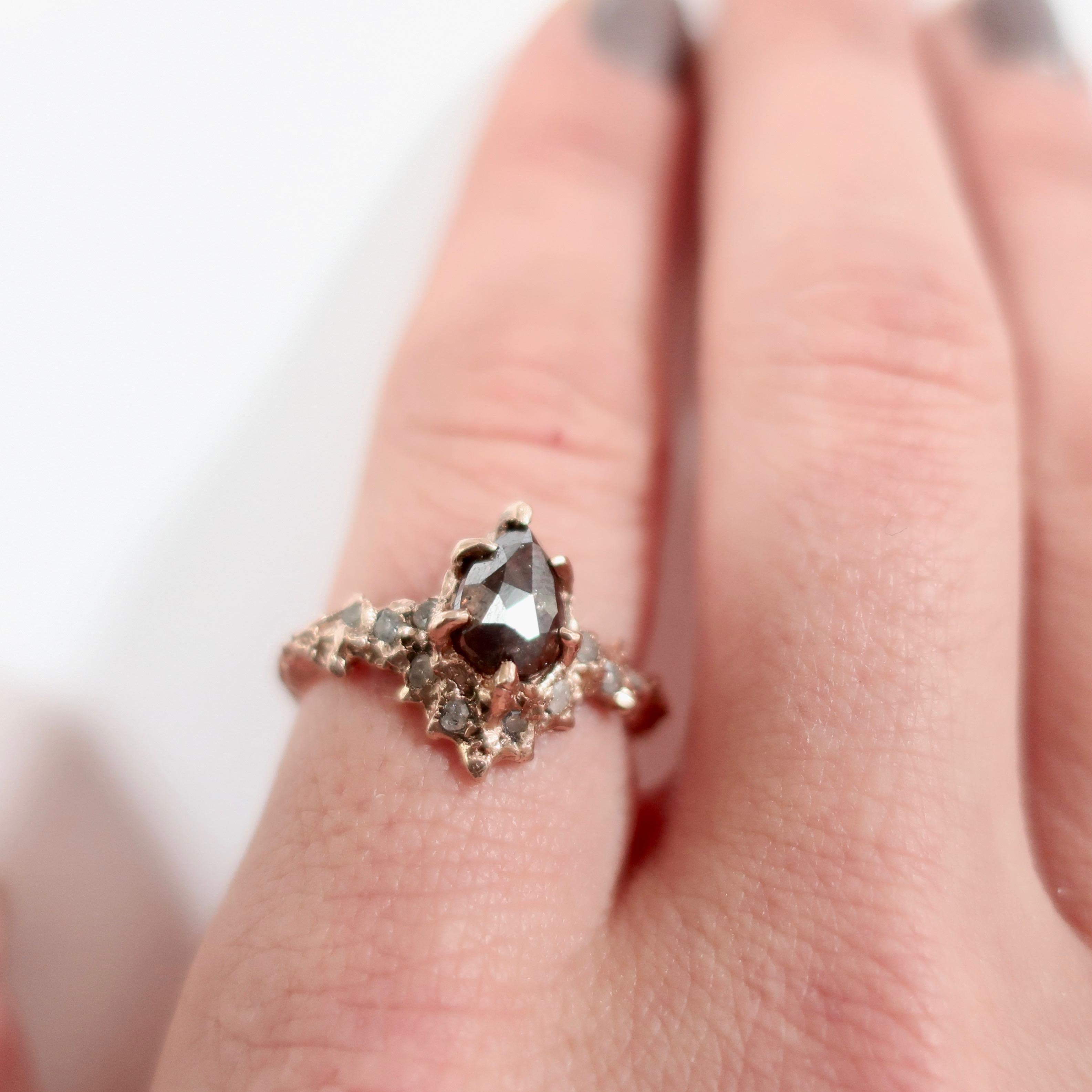 Women's or Men's Rose Gold Diamond Art Nouveau Inspired Ring