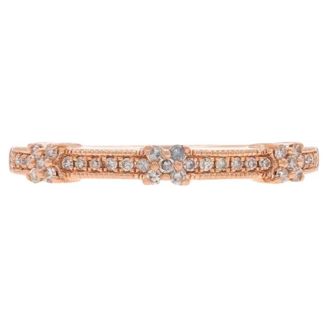 Anillo de diamantes de oro rosa - Anillo Milgrain 10k talla única .12ctw