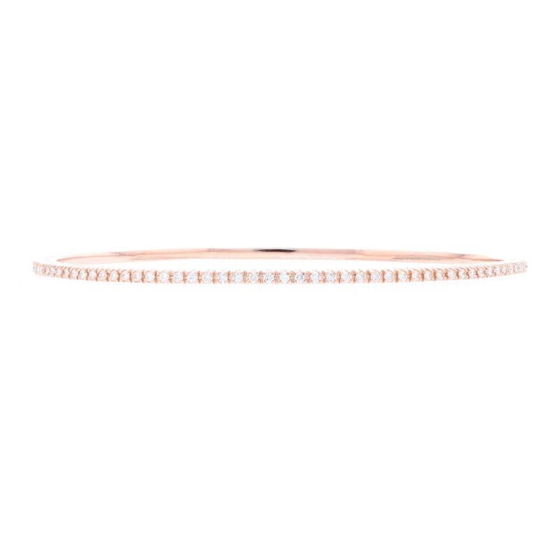 Rose Gold Diamond Bangle Bracelet, 14 Karat Round Brilliant 1.05 Carat Stackable In Excellent Condition In Greensboro, NC