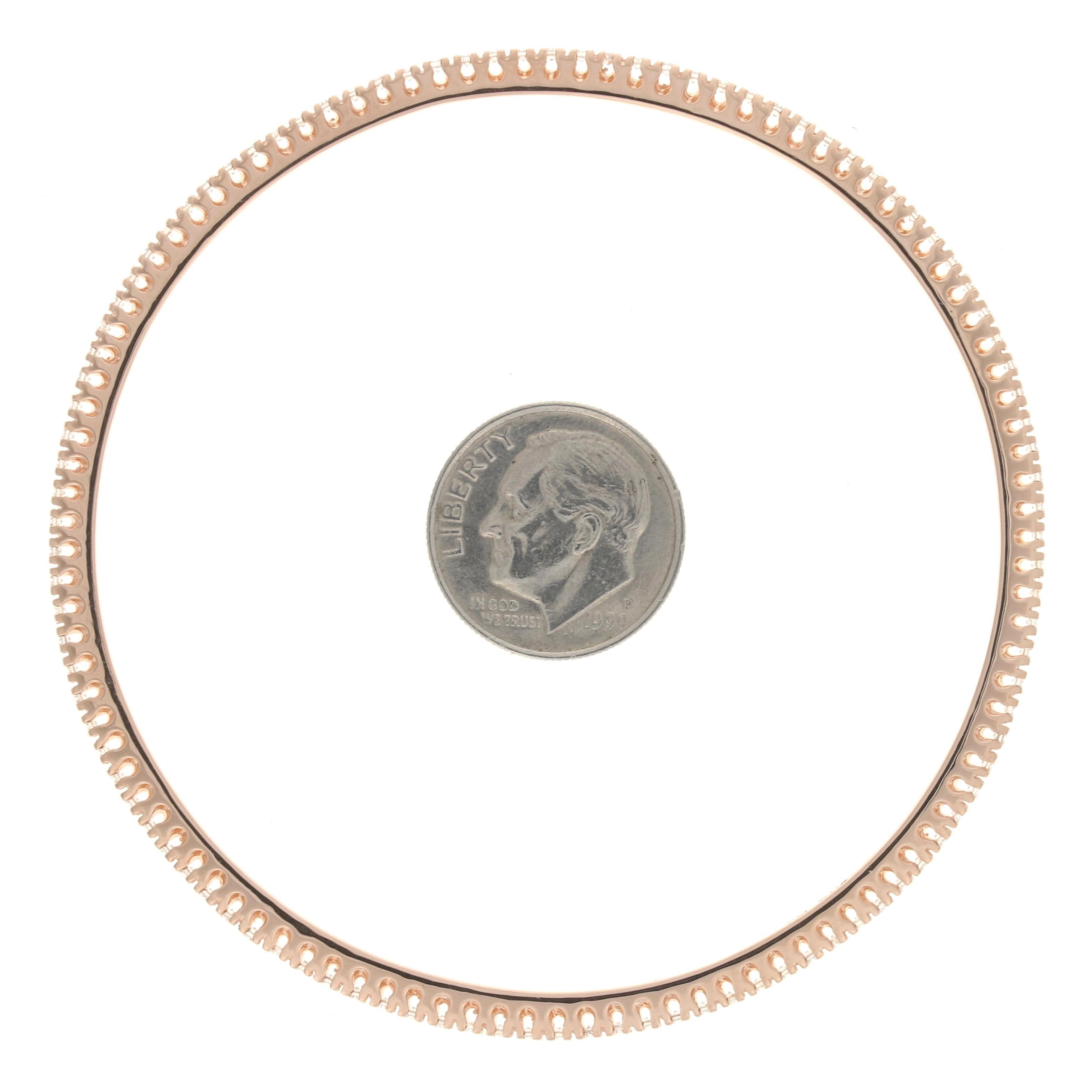 Women's Rose Gold Diamond Bangle Bracelet, 14 Karat Round Brilliant 1.05 Carat Stackable